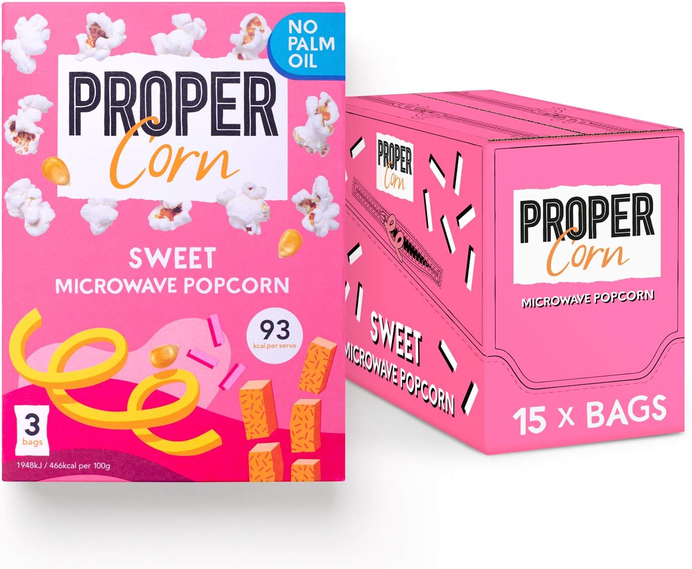 PROPERCORN - Sweet Microwave Popcorn | Healthy Snack, Vegan & Gluten Free | 3 x 70g (5 Packs)