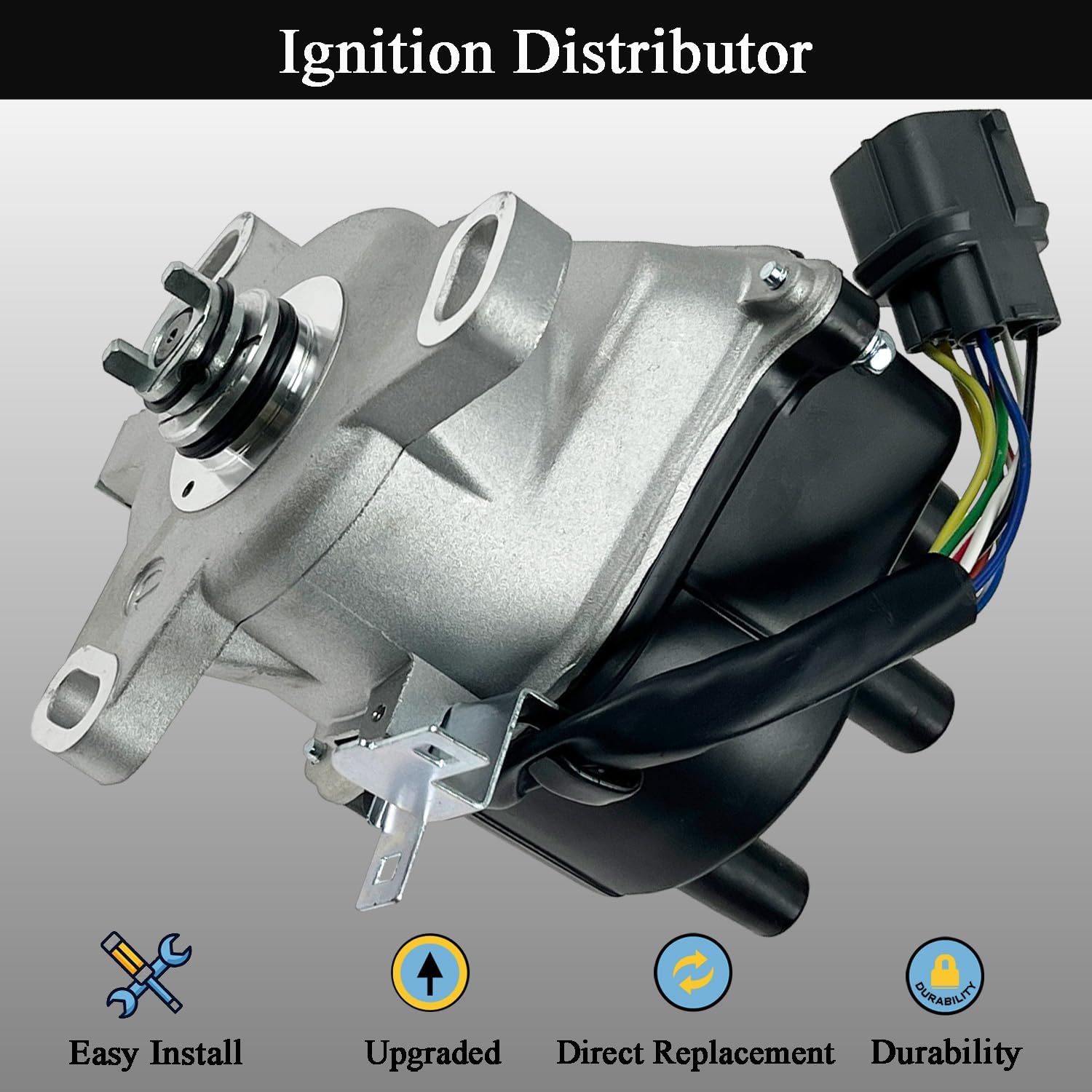 Ignition Distributor with Cap & Rotor – Compatible with 1996-1998 Honda Civic 1.6L, 1996-1997 Honda Del Sol S/Si 1.6L, 1997 Acura EL 1.6L – Replaces TD-80U, TD-98U, 30100-P2E-A01