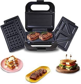 Libra 3 In 1 Sandwich Maker | Grill, Toast & Waffle Maker | 750W Electric Sandwhich Maker With Interchangeable Non-Stick Plates | Automatic Temperature Control | Compact Toaster Sandwich Maker,Black