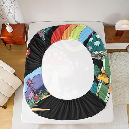 Vista 161 de Erosebridal Juego de sábanas de mariposa azul, tamaño matrimonial, sábanas de hongos y polilla de libélula, sábana encimera de fase lunar, sábana