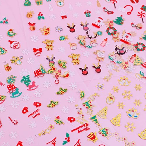 Miniatura 3 de Calcomanías de uñas de Navidad, 12 hojas de calcomanías de arte de uñas, adhesivo 3D, copos de nieve de Navidad, patrón de bastón de caramelo, arte