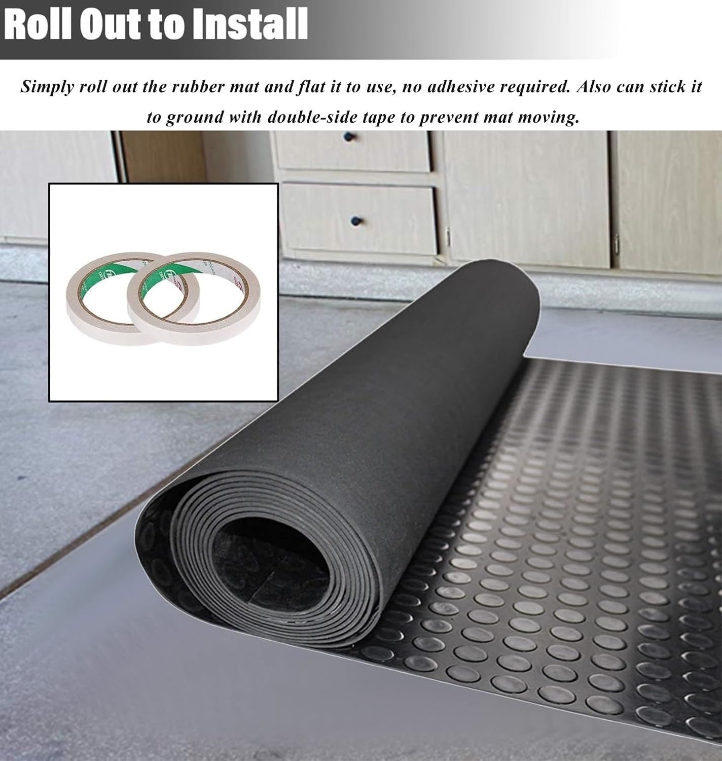 Commercial Grade 2ft 3ft 4ft 5ft 6ft 10ft 13ft 16.4ft 20ft 25ft 30ft 33ft Coin Pattern Rubber Garage Flooring Roll Out Protecting Mats, Midnight Black(0.6X0.6m/2X2ft)