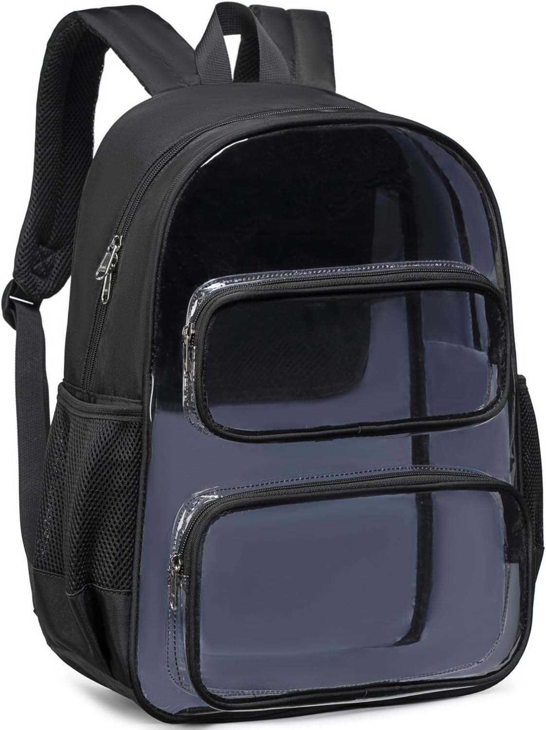 CAMTOP Clear Backpack Heavy Duty Transparent Bag See Through BookBag for Student School Work Festival Sport Travel (Black Cloth)