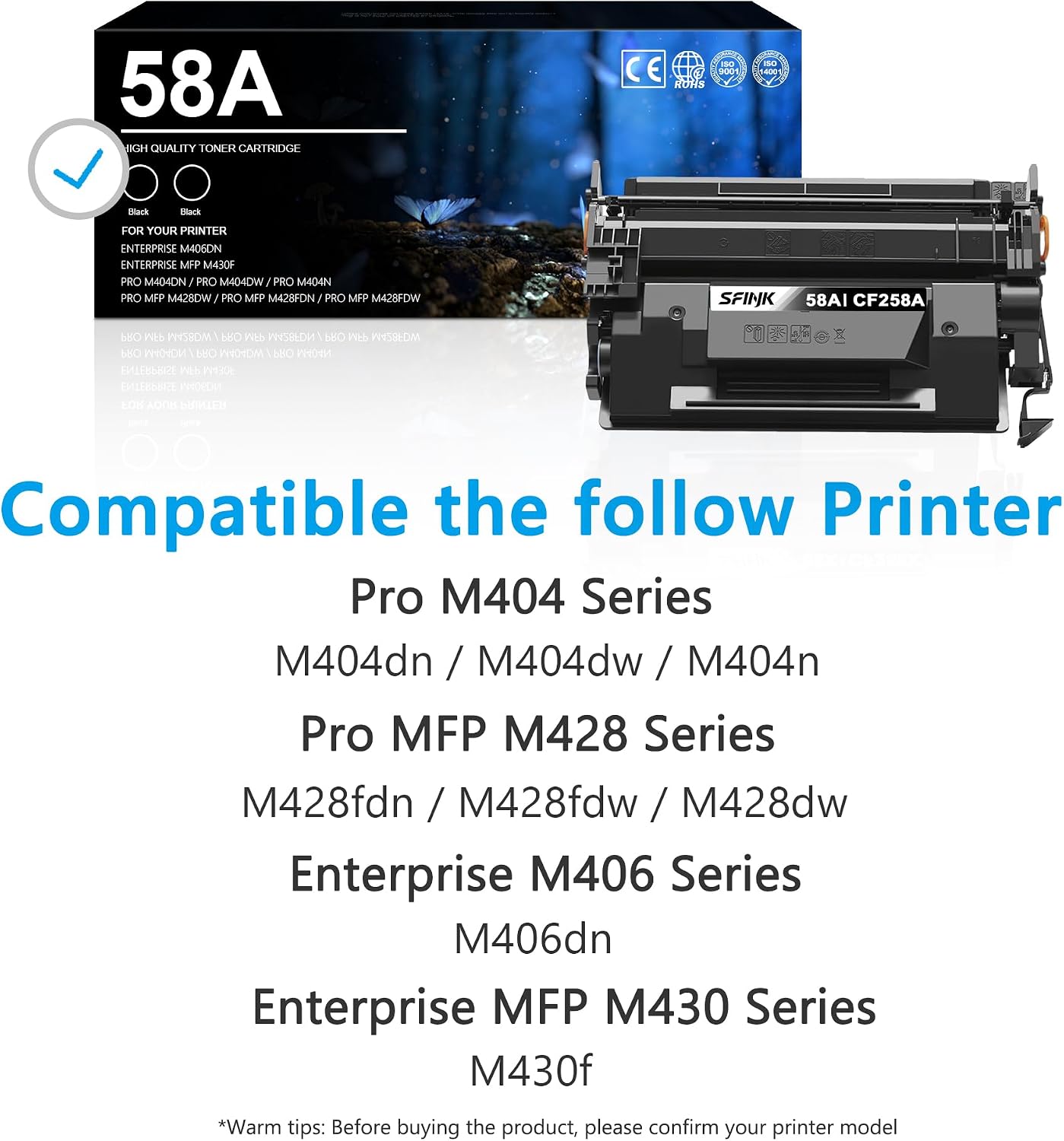58A CF258A Toner Cartridges Black Replacement for HP 58A 58X CF258X use with MFP M428dw M428fdw M428fdn Pro M404n M404dn M404dw Printer(2-Pack)
