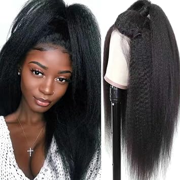Kinky Straight Front Human Pre Plucked with Baby 150% Density Straight Transparent HD Glueless Human for Black Women 18 Inch