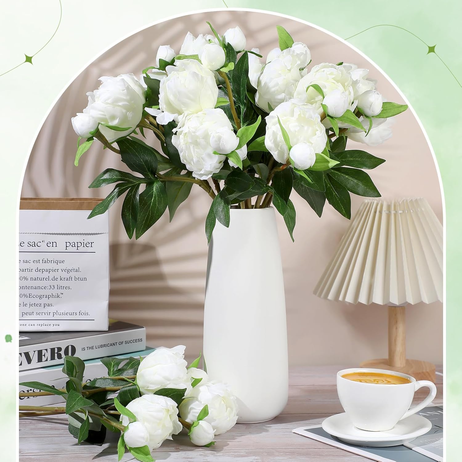 Thiccywoov 16 Pcs Artificial Peonies Flowers with Stems 18.9 Inch Single White Artificial Flowers Fake Chinese Herbaceous Peonies for Home Decor Bridal Shower Wedding Floral Arrangement