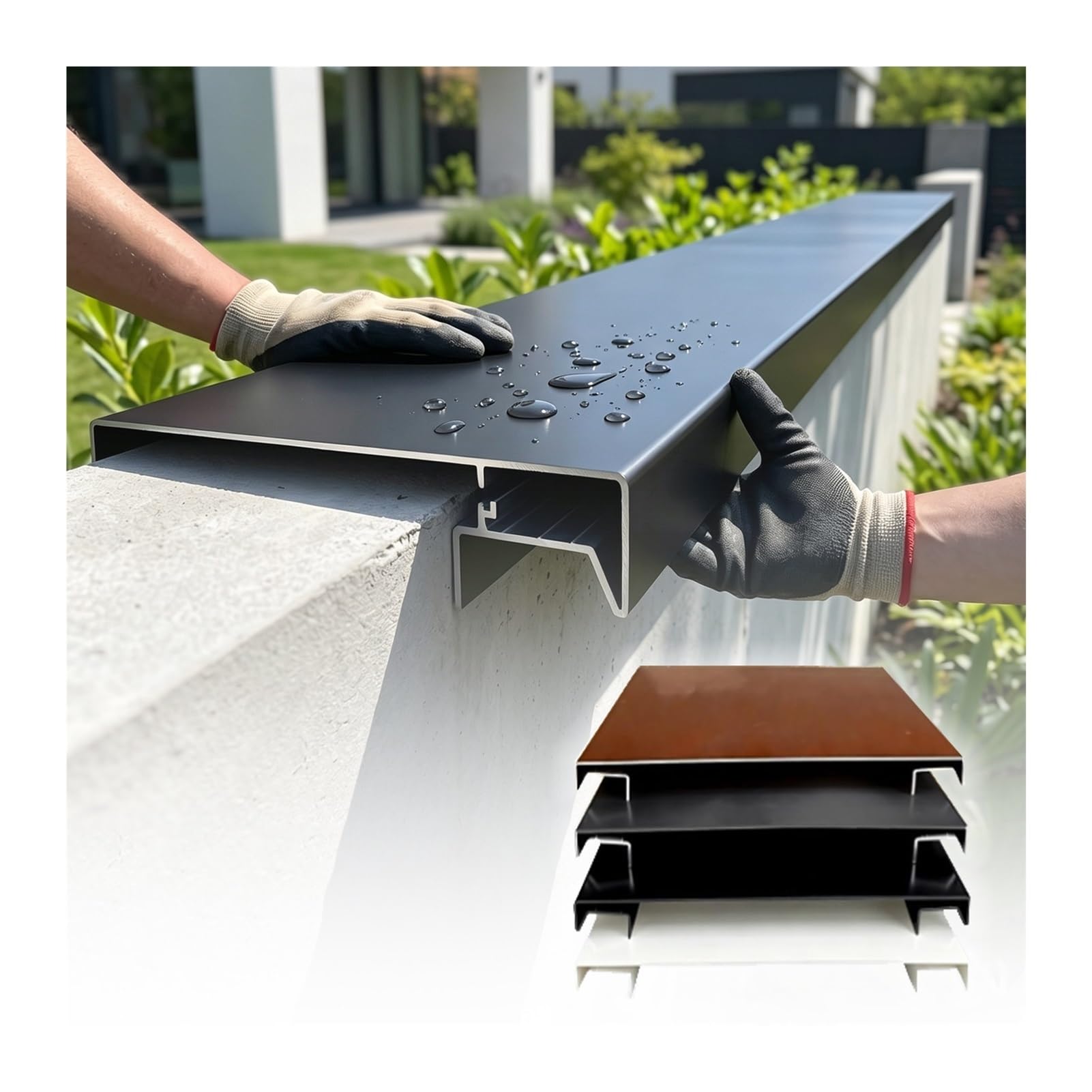 Cubremuros Aluminio Perfil LED, Albardilla para Muro | Muros 10-35 cm, doble vierteaguas, uniones sin costuras, tapas, base, tornillos, albardilla aluminio 2mm