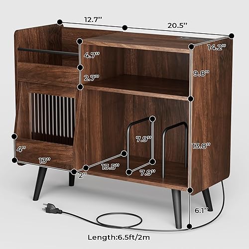 Miniatura 6 de Soporte grande para tocadiscos, estante giratorio con toma de corriente y luz LED, gabinete de almacenamiento de discos de vinilo de hasta 350