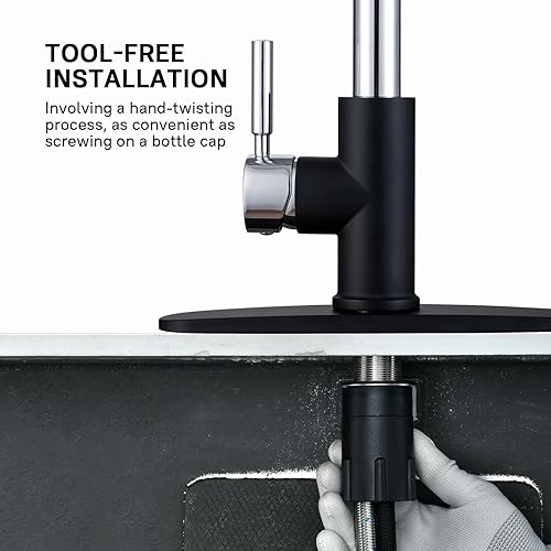 Vista 85 de WEWE Grifo de cocina en cascada con rociador extraíble, 3 modos (barrido/corriente/cascada) modo de interruptor giratorio, grifo de fregadero