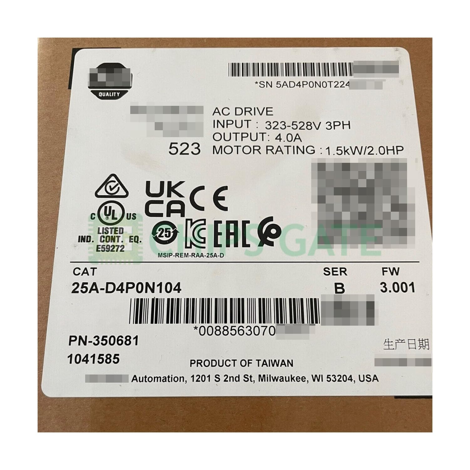 25A-D4P0N104 523 1,5 kW Neuf 1 PC en boîte pour livraison