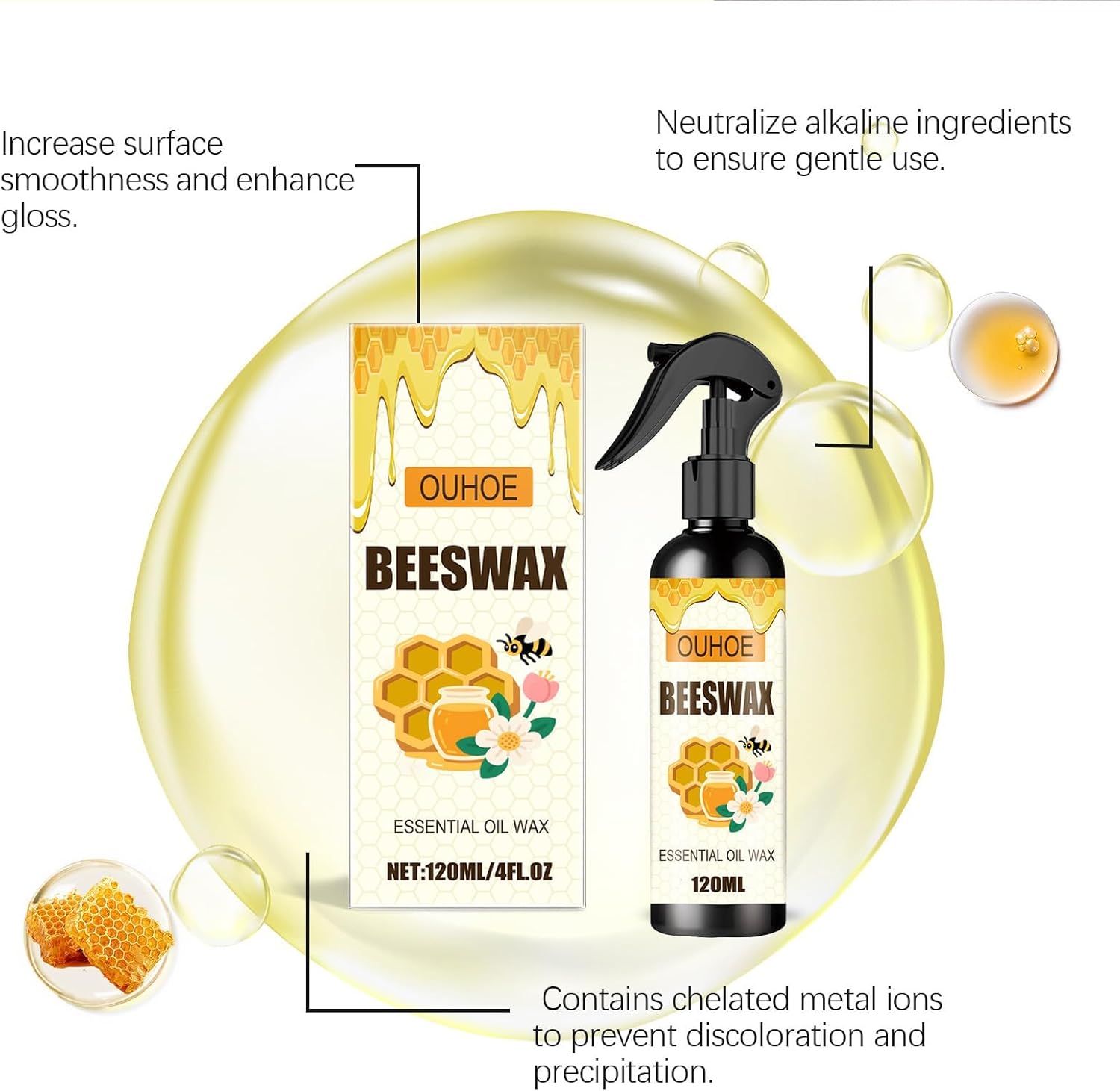 Beeswax Spray, Beeswax Wood Polish, Natural Bees wax Care Spray & Restorer, Natural Micro-Molecularized Bees wax Spra for Living Rooms,Kitchens,Wood Furniture Floors - 120ML (3)