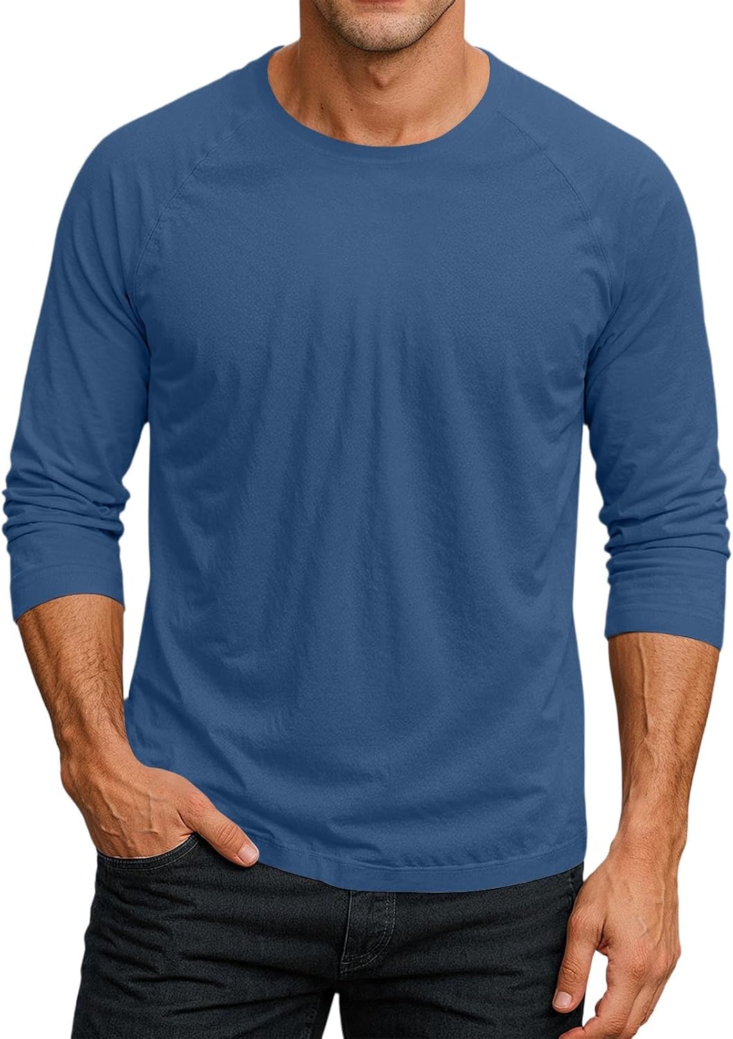 WENKOMG1 Men's Three Quarter Sleeve T Shirt Crew Neck Casual Basic Workout Athletic Fitted Tee Shirt, S-3XL