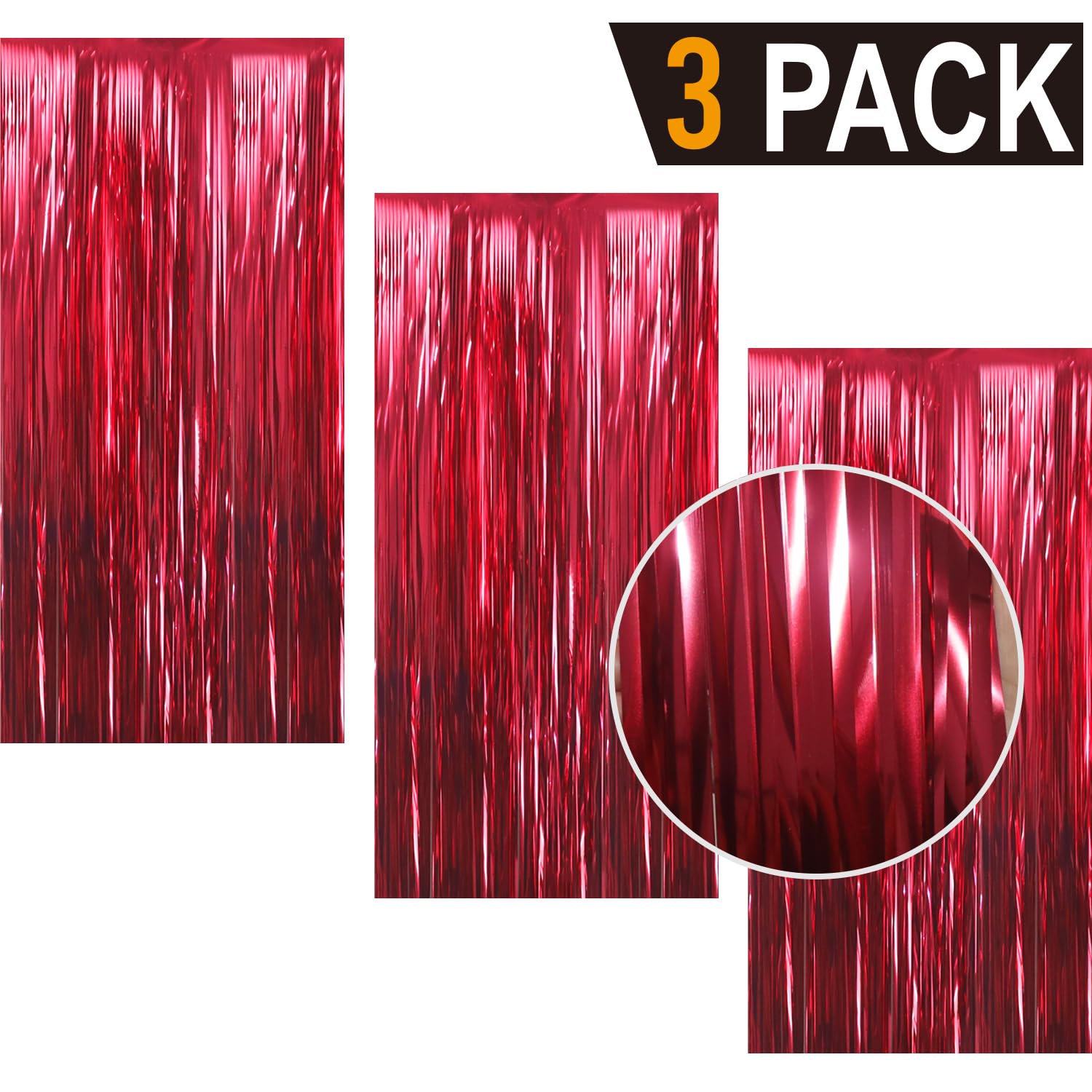 GOER 3.2 ft x 9.8 ft Metallic Tinsel Foil Fringe Curtains Party Photo Backdrop Party Streamers for Birthday,Graduation,New Year Eve Decorations Wedding Decor (3 Pcs,Burgundy)
