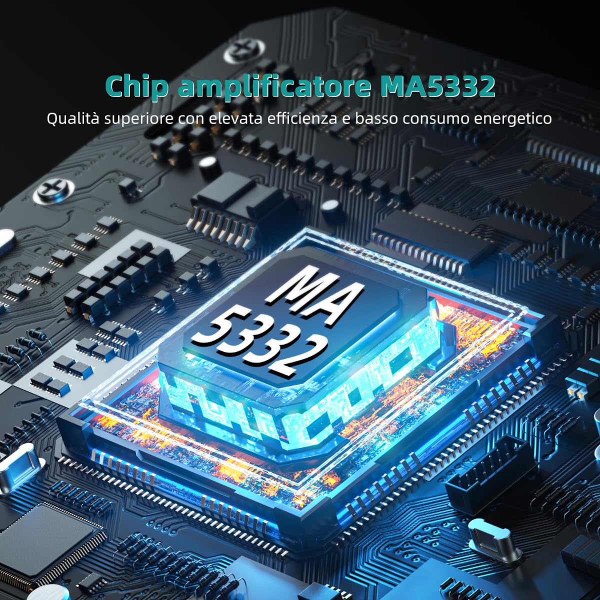 SMSL PA40 Amplificatore di potenza in classe D, amplificatore stereo 165Wx2 per altoparlanti passivi, con chip MA5332/ Controlli EQ/Bassi/Alti/Alimentazione integrata