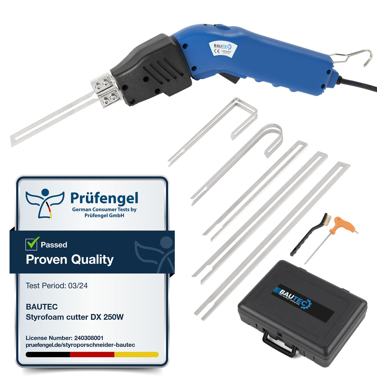BAUTEC GAZELLE 7" Butterfly + STYROCUTTER 250 W (fonctionnement continu) » Kit professionnel avec 10 fils de coupe, Support d'échafaudage, Interrupteur au pied, râpe abrasive, 5 lames