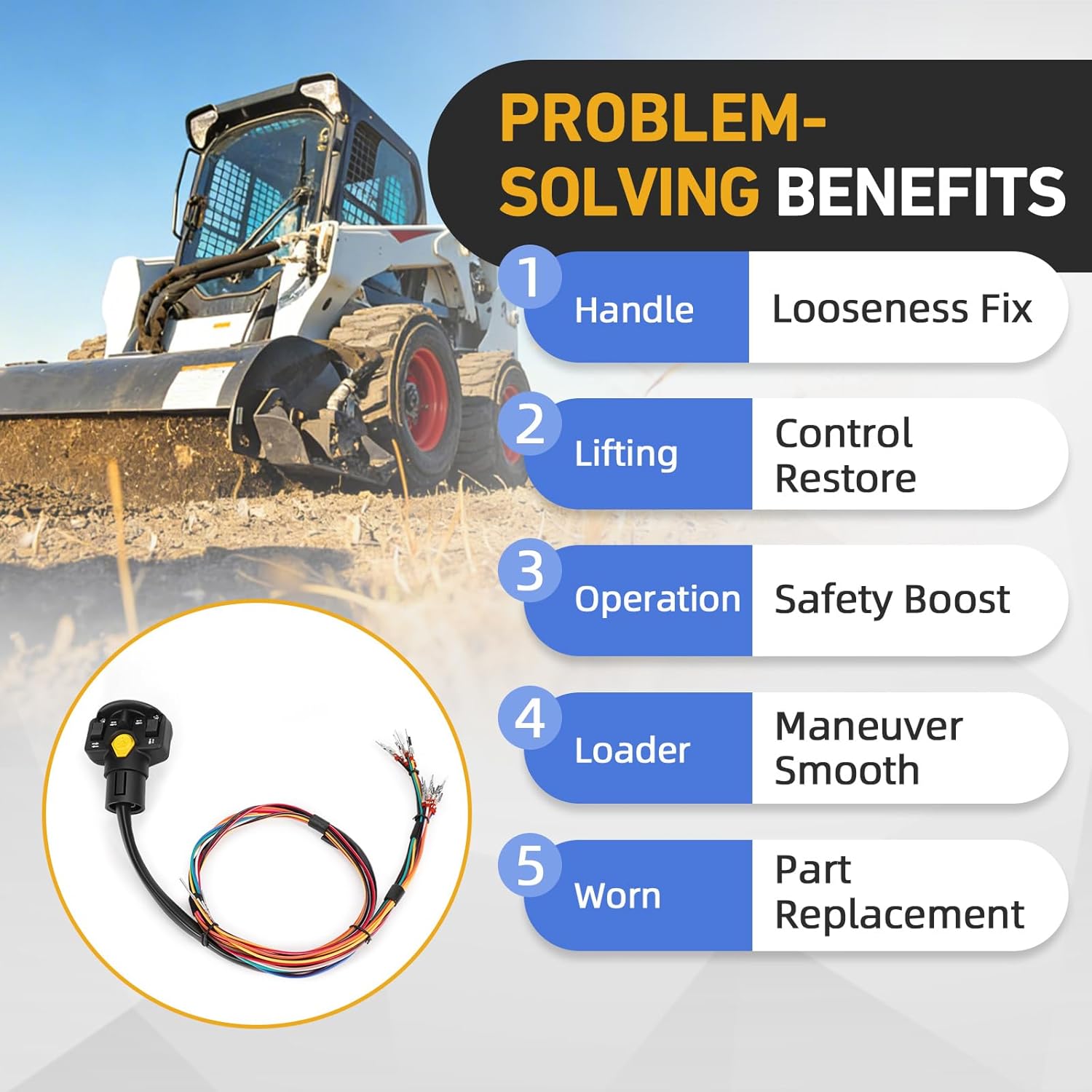 6680417 Left Lift Handle, LHS Joystick Fit for Bobcat Skid Steer Loader 463 753 763 773 863 873 883 963 S160 S175 S220 S300 S330 - Replace for Bobcat Track Loader Left Auxiliary Switch Handle