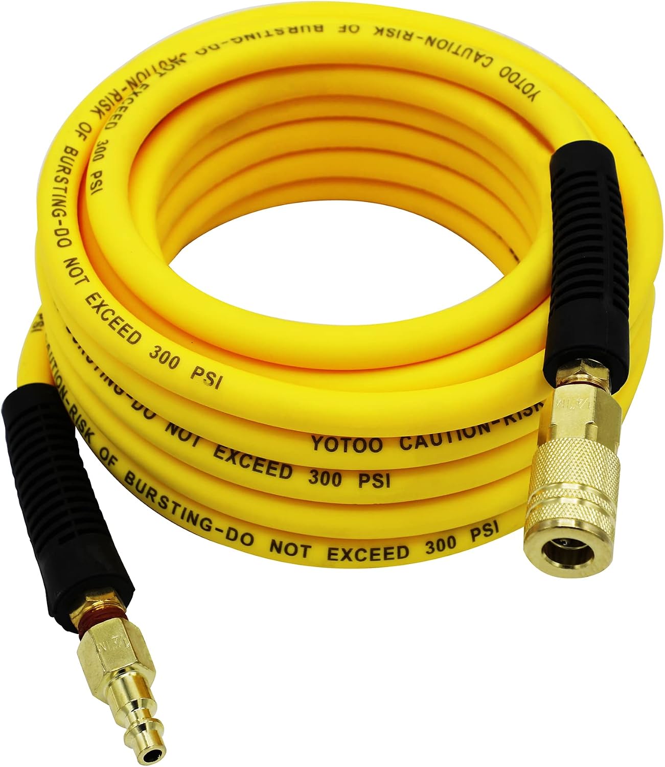 YOTOO Hybrid Air Hose 1/4-Inch by 25-Feet 300 PSI Heavy Duty, Lightweight, Kink Resistant, All-Weather Flexibility with 1/4-Inch Industrial Air Fittings and Bend Restrictors, Yellow
