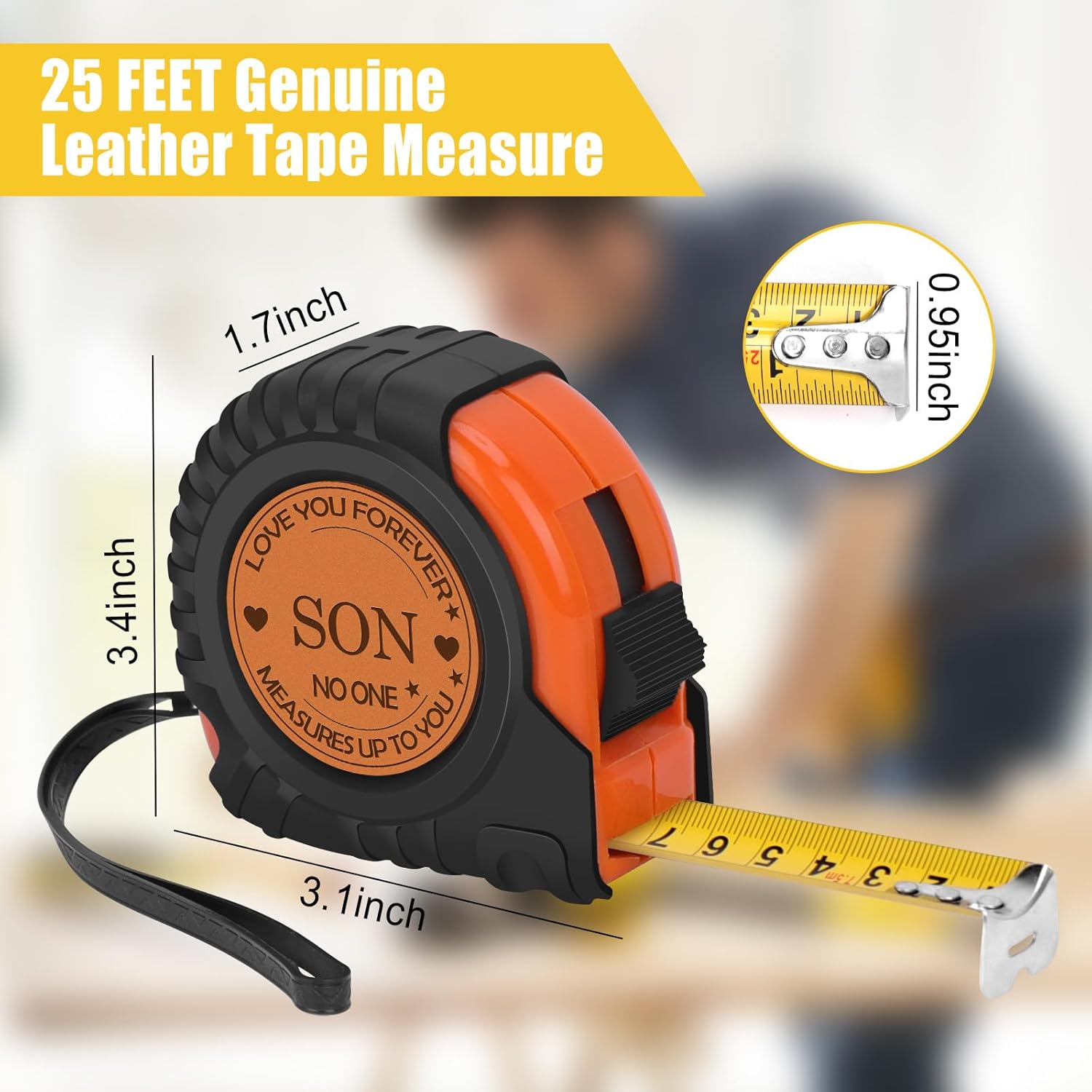 Gifts for Son, Stocking Stuffers for Men, Tool Gifts for Men Genuine Leather Engraved 25 FT Tape Measure, Christmas Gifts for Son from Mom