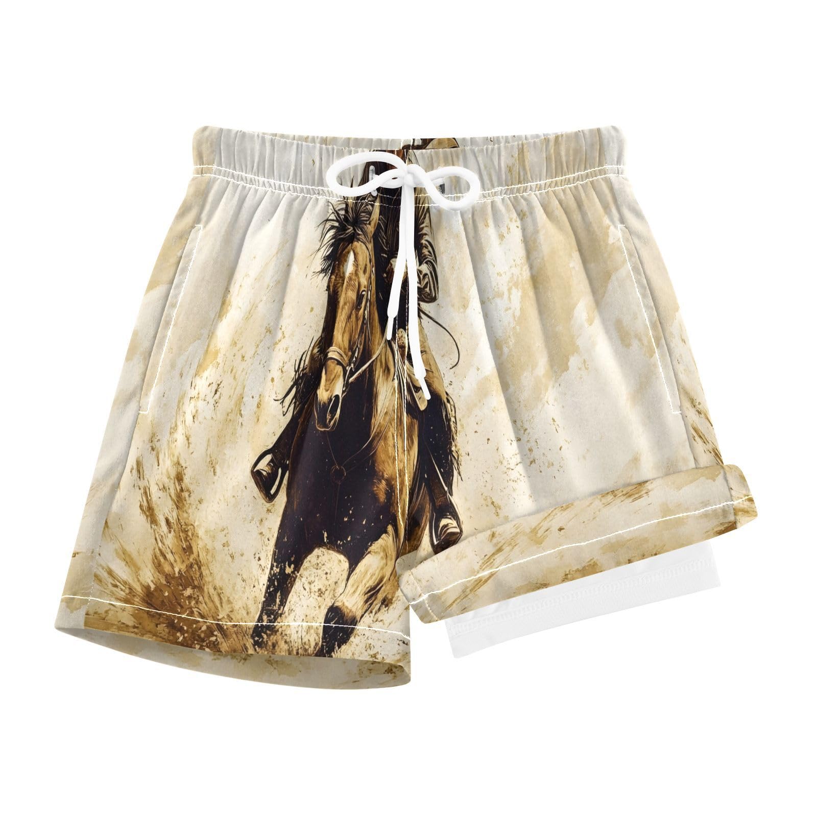 YANENDIE Boy Swim Trunks with Compression Liner Cowboy Boys Swim Shorts Quick Dry Beach Shorts