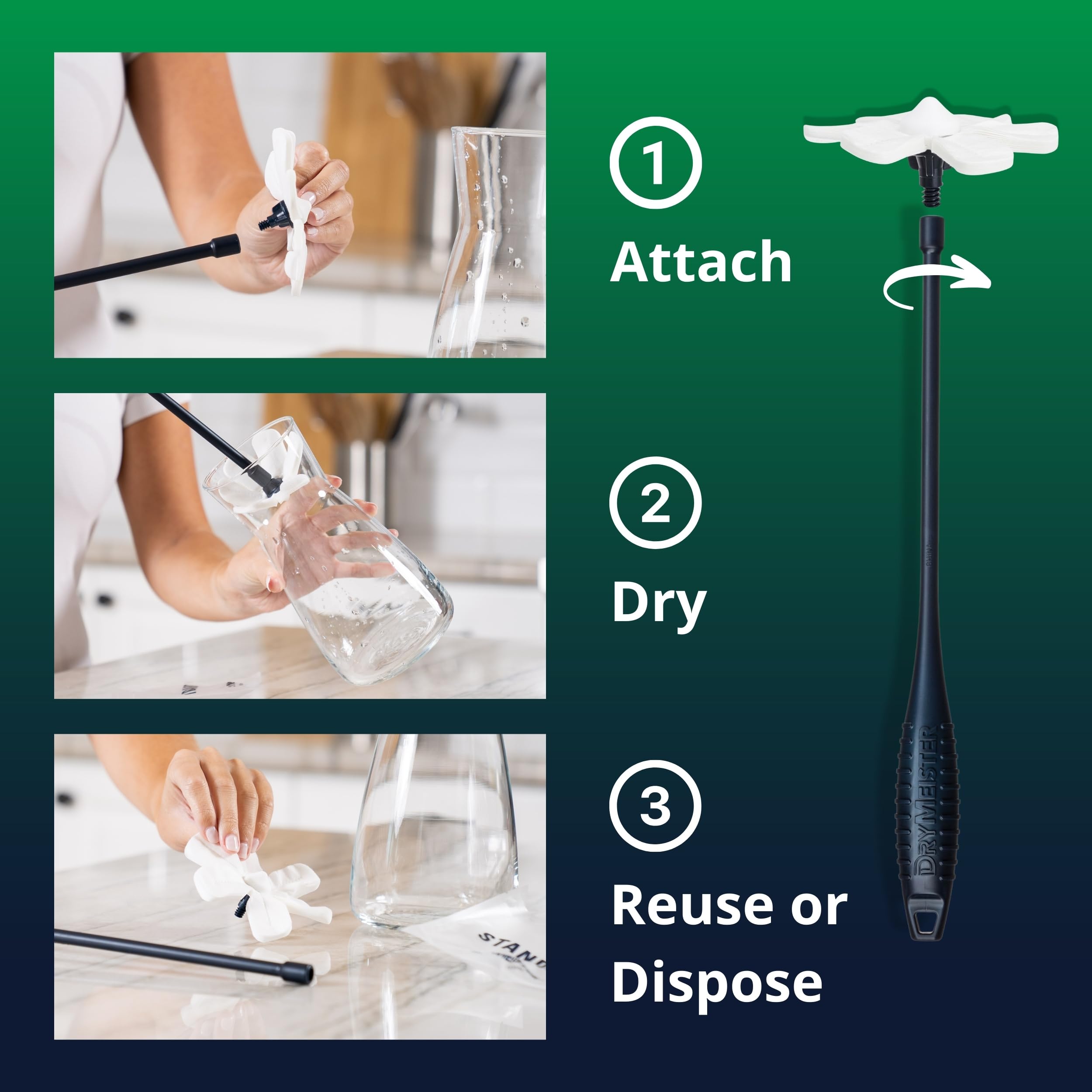 Starter Kit Trockenstab,Flaschenbürste zum Trocknen von Wasserflaschen, Babyflaschen, Blumenvasen, Karaffen, Weingläsern, Reisebecher, Fläschchen, Krügen,inklusive 1 Griff, 6 Trockenköpfe | Ersetzt stundenlanges Trocknen an der Luft