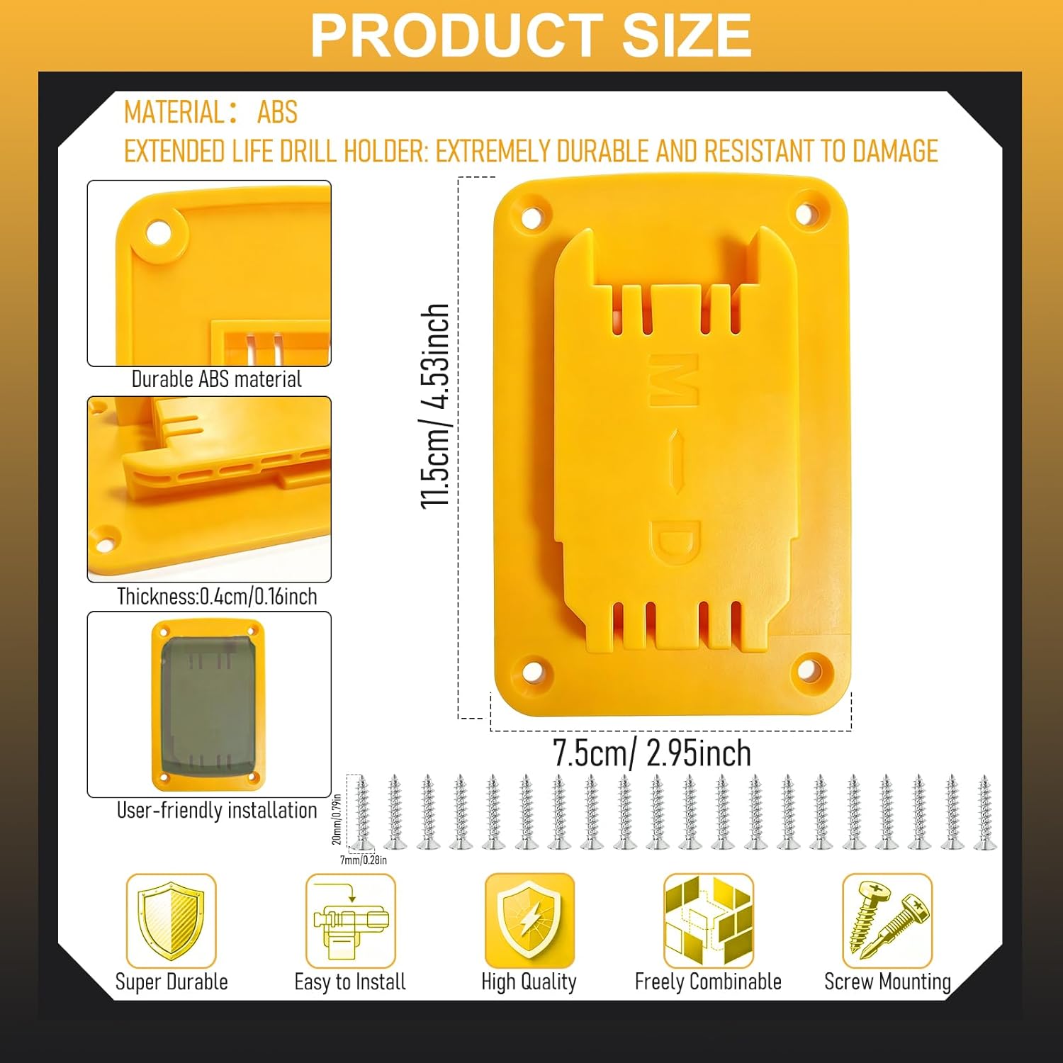 10 Pack Tool Holder Organizer for Yellow Tools 12V/20V MAX, Drill tool Holder Wall Mount Pack for Red 18V tool for Garage Workshop Job Site | Heavy Duty Drill Tool Storage | W / 40 Screws view 2