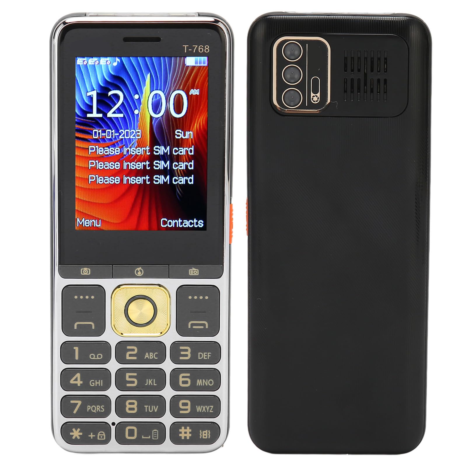 Vikye2.8in 2G GSM Unlocked Phone, Loud Sound, Backlit Buttons, Long Standby Time, Triple SIM Triple Standby, Supports Internet Access, Browsing (Black)