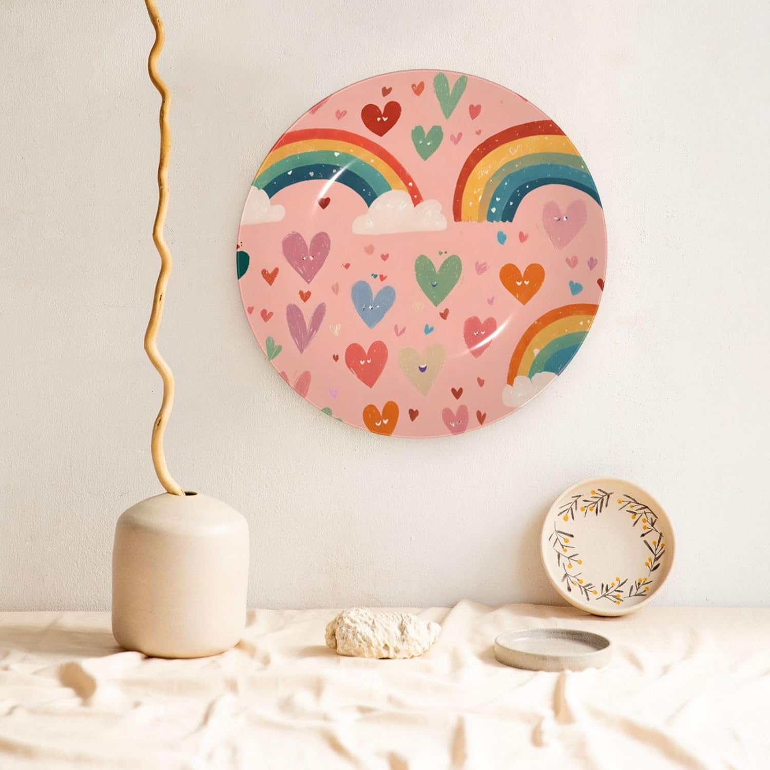 Love-Heart-Rainbow 10 Inch Decorative Plate With Stand, Elegant Display Wall Plate For Home Decor