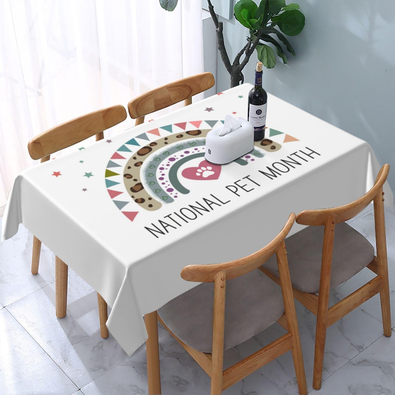 JunHeArt Pet Month Tablecloth Rectangle Table Cover Washable Table Cloths Decor For Kitchen 54" X 72"