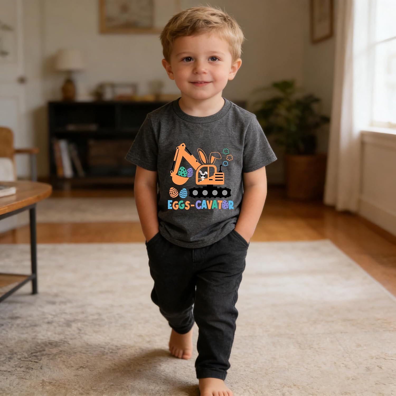 Easter T-Shirts Baby Boys Girls Short Sleeve Shirts Toddler Hip Hop Bunny Egg Tractor Graphic Tees Tops 2-7 Years