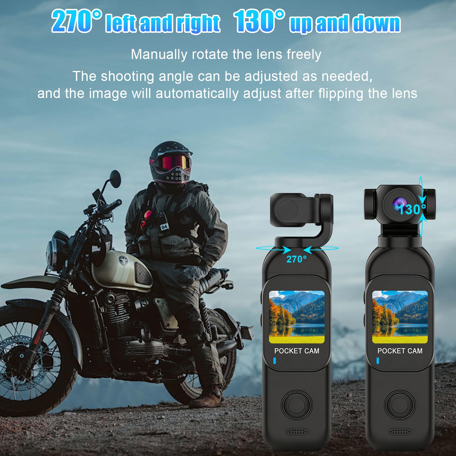 OBEST Mini Action Cam WiFi Action Kamera Handheld mit Touchscreen 1,33" 14 Stunden, 1080P Vlog Bodycam Körperkamera mit 270 + 130° Drehen POV Camera, Motorrad Reiter Sportkamera Schwarz