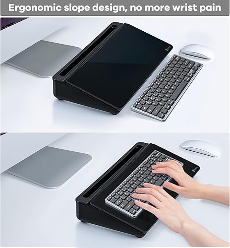 Miniatura 6 de Varhomax - Pizarra blanca de cristal de borrado en seco de borrado en seco, bloc de notas de notas para escritorio, soporte para teclado de