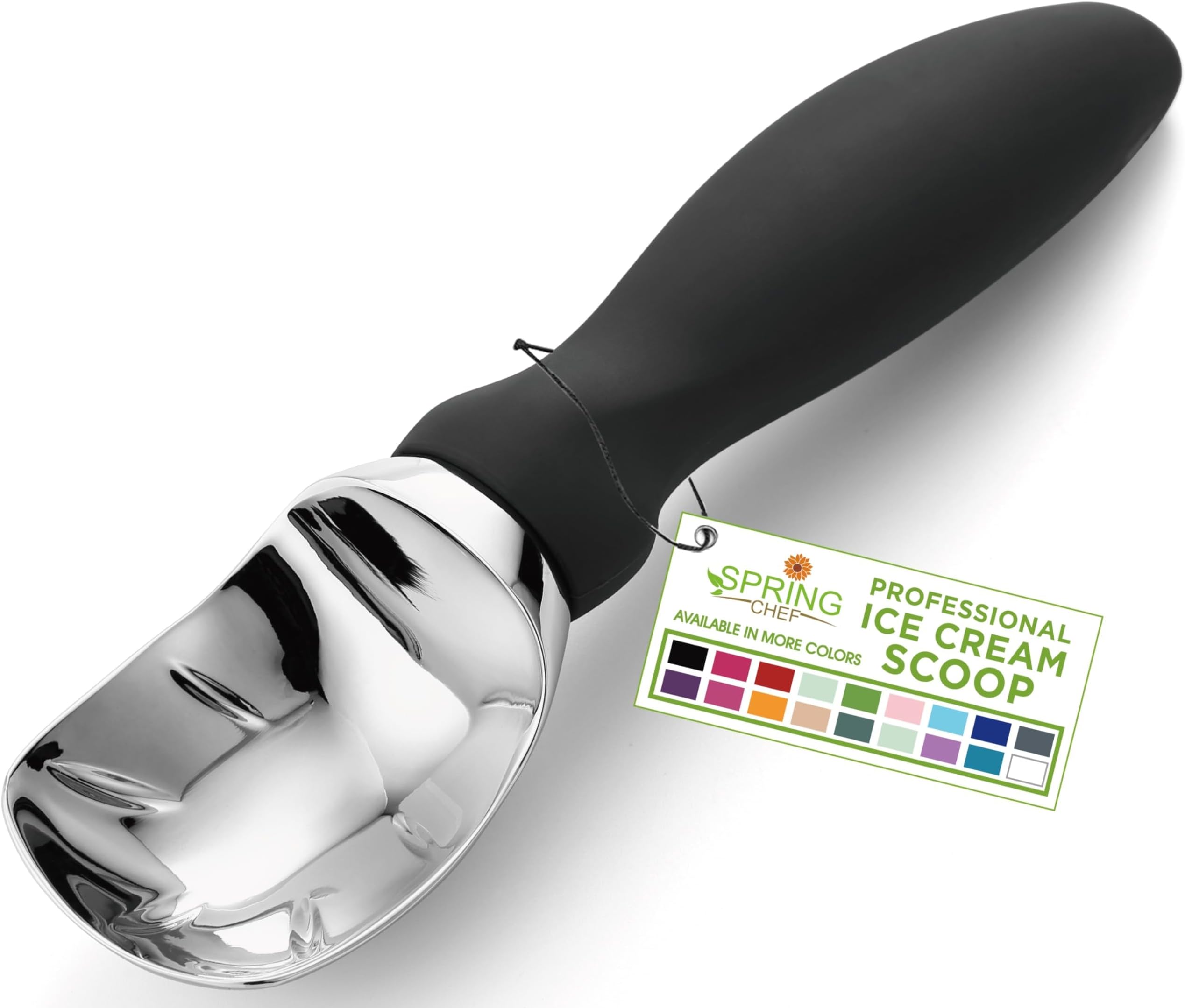 Heavy Duty Ice Cream Scoop with Comfortable Handle - Professional Ice Cream Scooper for Gelato, Sorbet, Cookie Dough, Melon, Frozen Yogurt - Dishwasher Safe Metal Kitchen Tool - Black