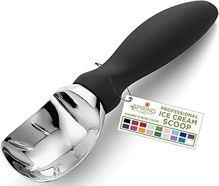 Heavy Duty Ice Cream Scoop with Comfortable Handle - Professional Ice Cream Scooper for Gelato, Sorbet, Cookie Dough, Melon, Frozen Yogurt - Dishwasher Safe Metal Kitchen Tool - Black