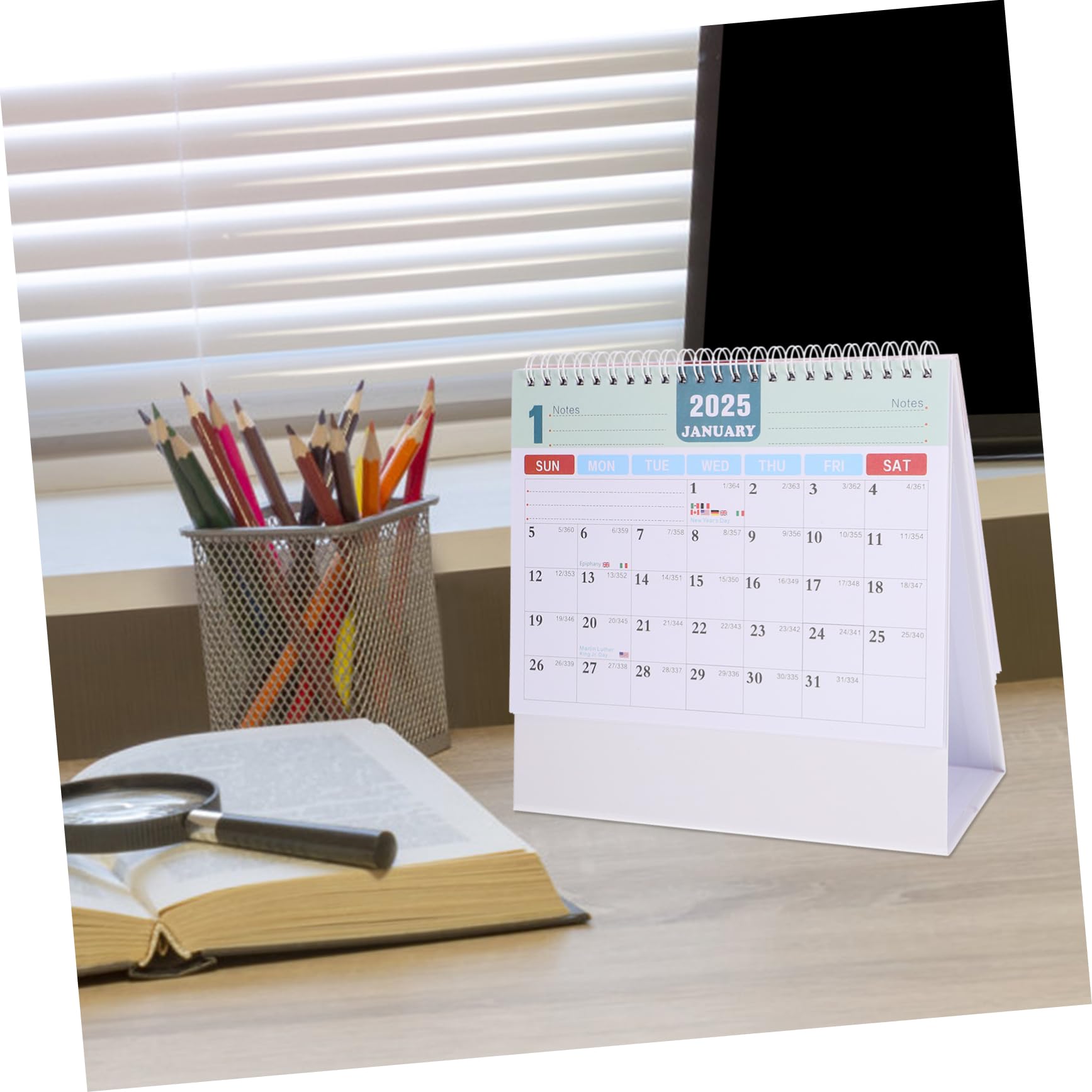 TEHAUX 4stücke Wiederverwendbarer Tischkalender Englischer Schreibtischkalender Für Büro Und Zuhause Monate Design Stabiler Metallbindung Für Planung Und Organisation