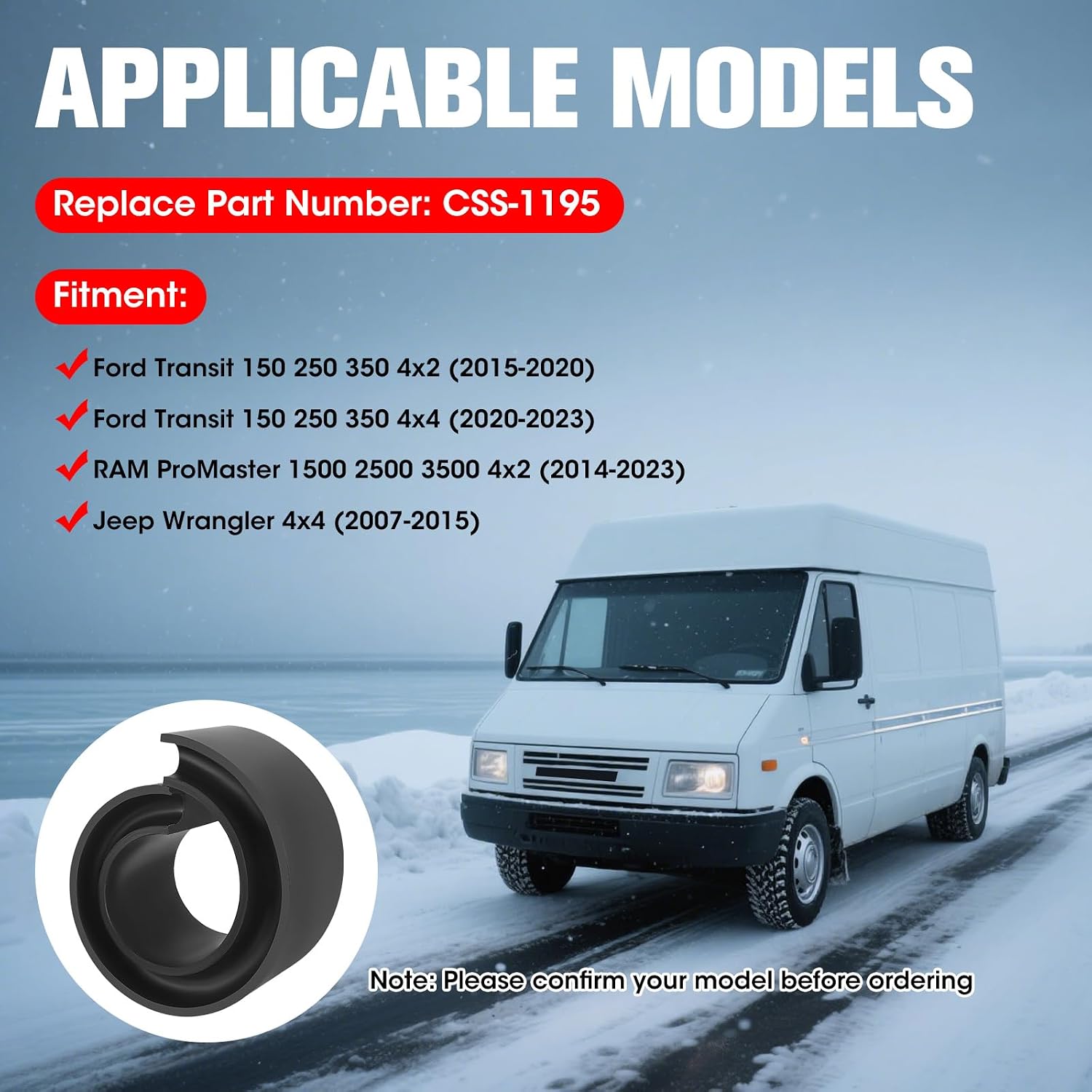 Coil springs Universal 1.95" Inner Wall Heigh Black 2 Pack Fit for Ford Transit 150 250 350 4x2 4x4 2015-2023 Jeep Wrangler 4x4 2007-2015 Ram ProMaster 1500 2500 3500 4x2 2014-2023 Replace# CSS-1195