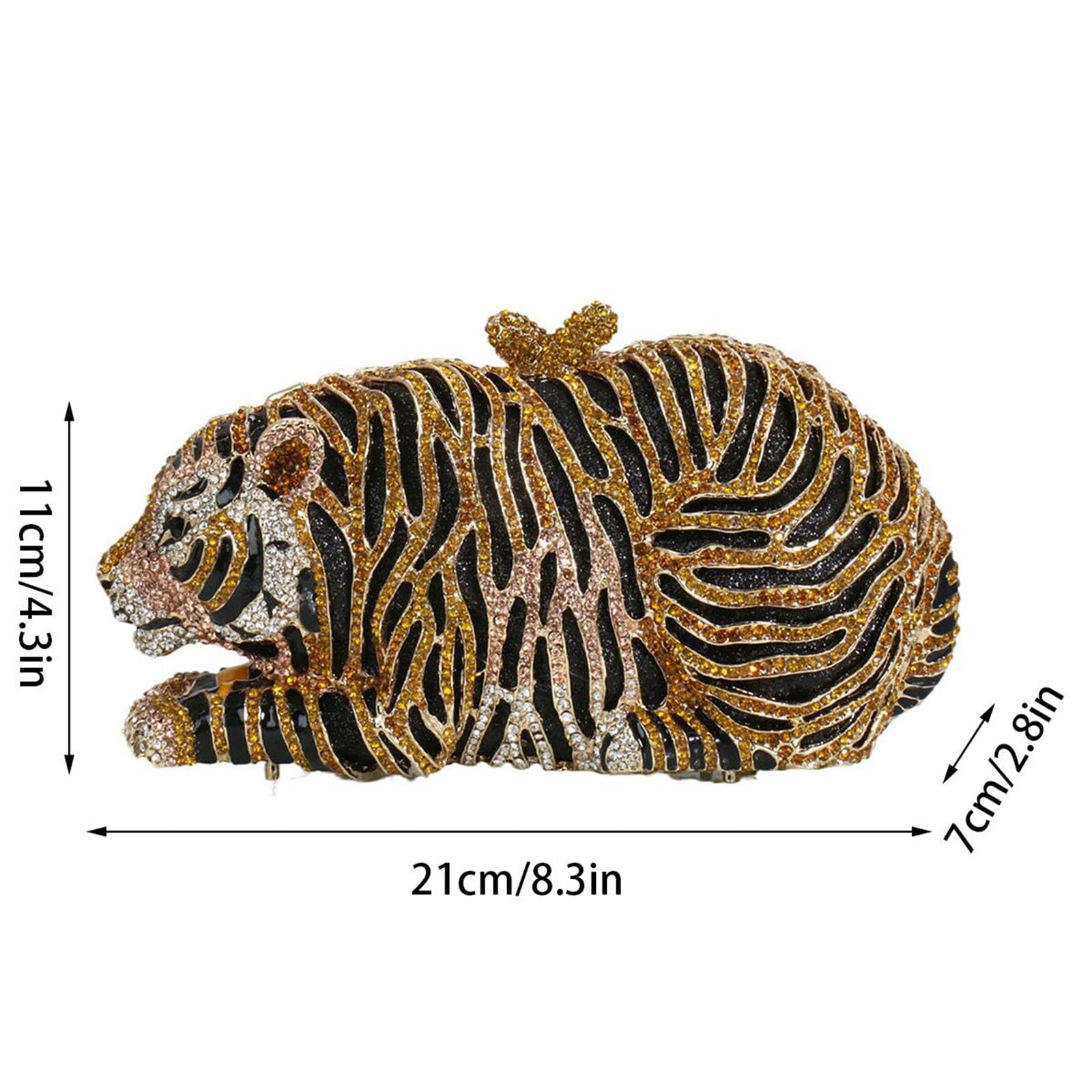 Bolso de mano con forma de tigre para mujer, con diamantes de imitación, para fiesta de graduación, Oro