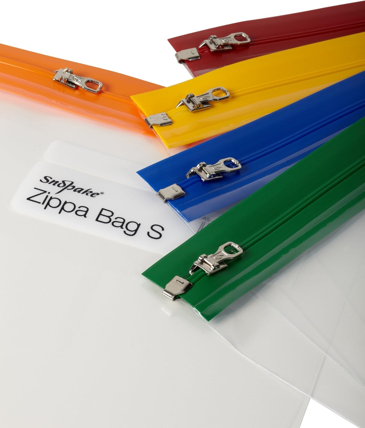 Snopake A4 Plus Zippa-Bag ‘S’ Classic with Write-On Label [Pack of 5] 370 x 260 mm – Transparent/Assorted Zip Strips [Ref: 12814]