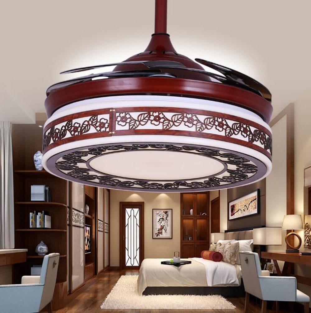YUEGOO Ceiling Fans with Lamps,Three Speed Acrylic Fan Chandelier Remote Control Chinese Led Stealth Fan Light