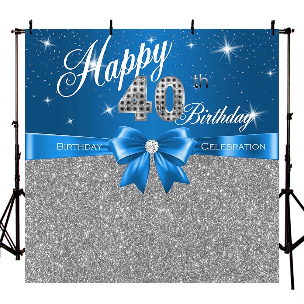 Buy MEHOFOTO Happy 40th Birthday Photo Background Blue Bow Birthday Celebration Banner Backdrops