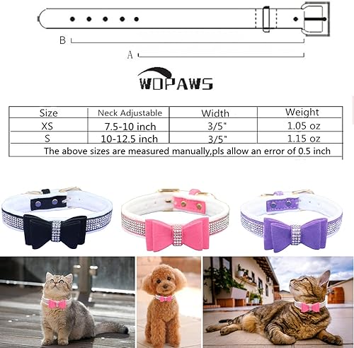 Miniatura 2 de WDPAWS Collar acolchado de terciopelo cálido con diamantes de imitación  Collar para perro de gato con diamantes de imitación  Collar para niña con