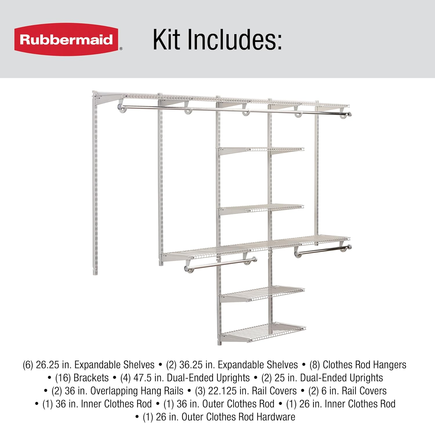 Telescoping hang rods in the Rubbermaid Configurations Deluxe Custom Closet Kit