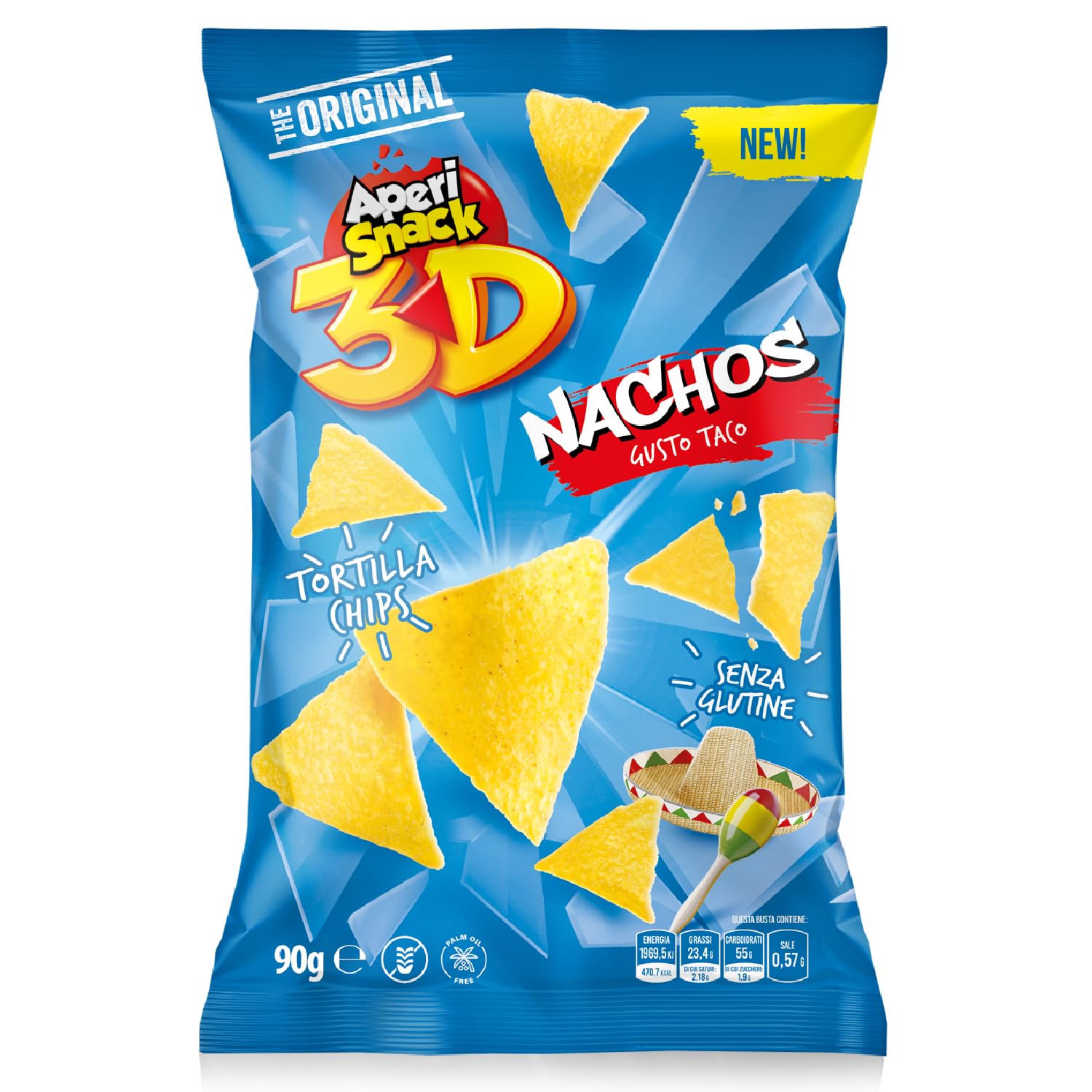 Aperisnack® - AP03.008.13 Box 16 pz - Nachos Taco Classic Linea 3D Retail Box 16pz busta 90g Formato Maxi, gusto maxi, snack per aperitivo fai da te, bar e tabacchi
