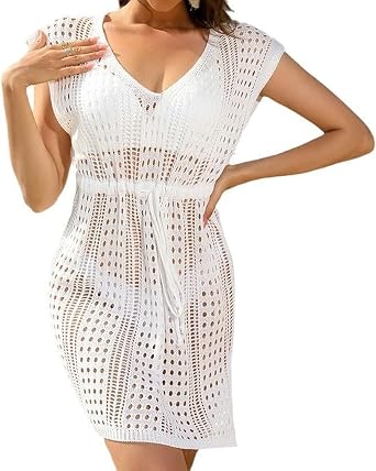 Womens Swimwear Cover Ups 2024 Swimsuit Coverup Summer Bathing Suit Crochet Hollow Out Knit Beach Dresses