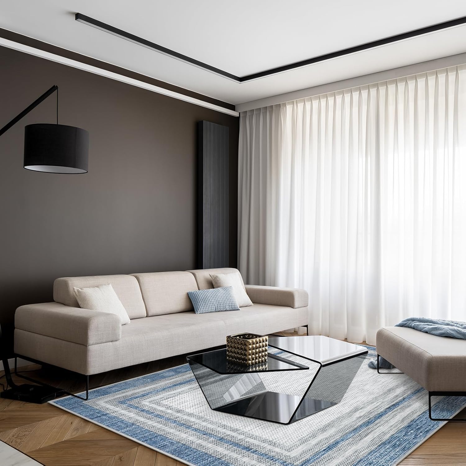 Beeiva Bordered Large Area Rug for Living Room, Modern 8x10, Machine Washable, Non Slip, Blue, Stain Resistant, Foldable, Printed Dining Room Rug for Bedroom, Office