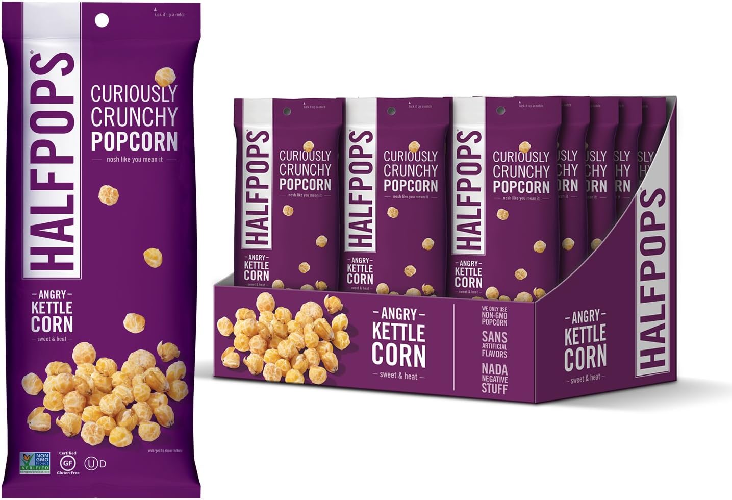 Halfpops Popcorn, Angry Kettle Corn, 15 Count (Pack of 15)