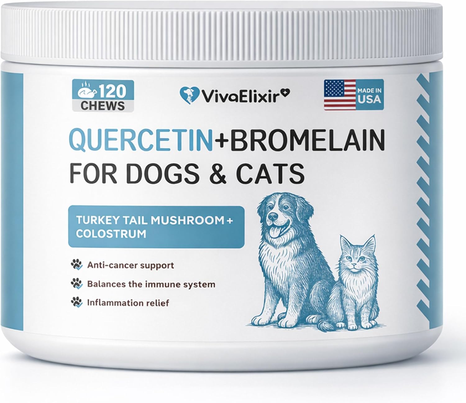Relief Dog Allergy & Ear Infection — Quercetin for Dogs + Bromelain with Turkey Tail Mushroom & Probiotics — Allergy Medicine for Dogs, Itch, Skin, Hot Spot 120 Chews
