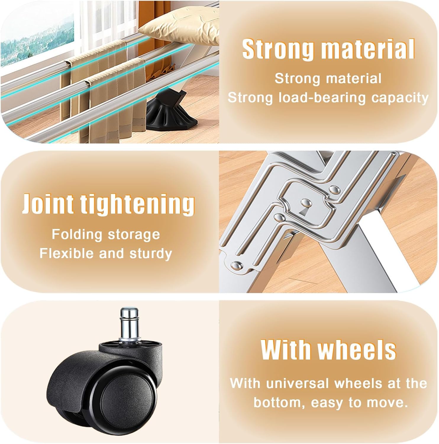 Heavy Duty Foldable Clothes Drying Rack - Expandable Stainless Steel Laundry Stand with Lockable Wheels for Indoor/Outdoor Use - 1.6M/5.25FT, Ideal for Clothes, Shoes, Bedding