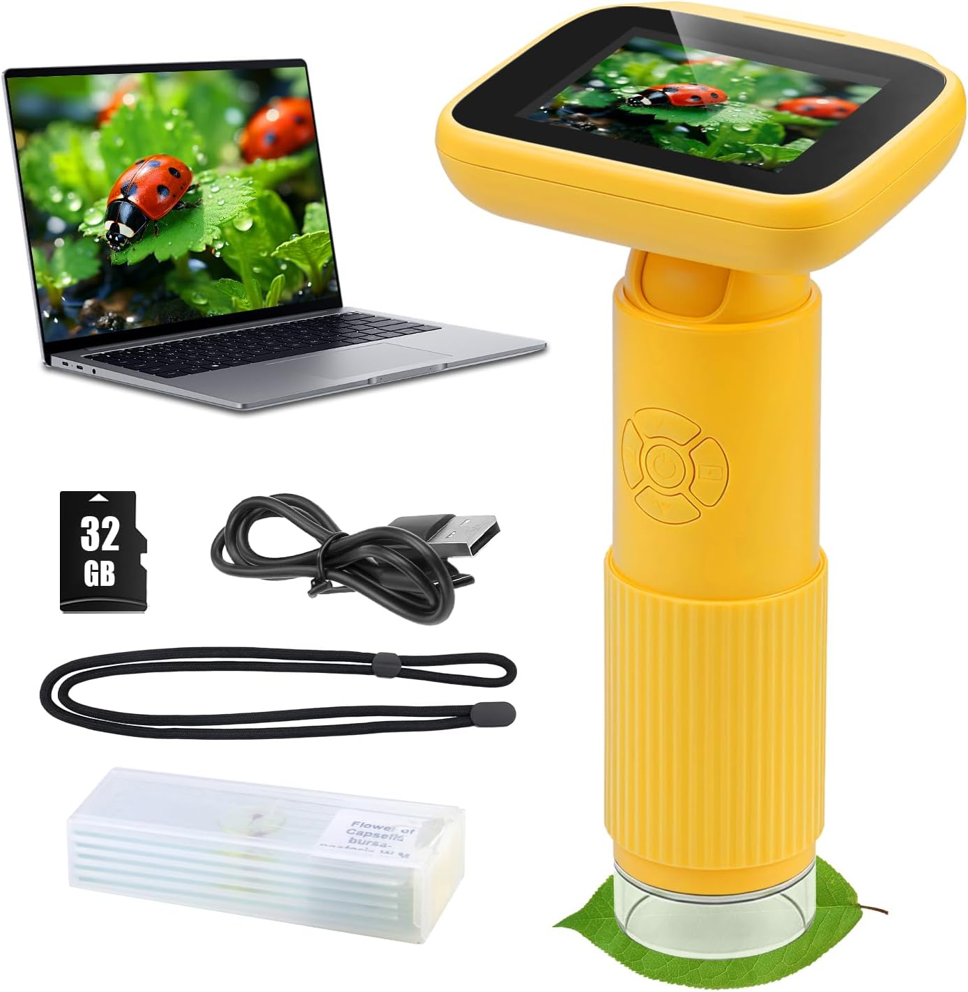 - Microscope for Kids with 5 Slides, Adjustable 2.4inch IPS LCD Screen 1000X 1080P 32GB Card Digital Handheld Kids Microscope, Mini Portable Pocket Miniscope Science Toys Gifts for Boys Girls Aged 3-12