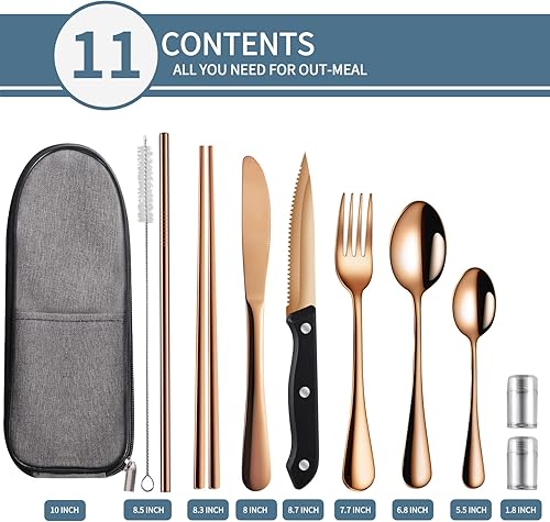 Miniatura 9 de Logcow Juego de utensilios de viaje portátiles, utensilios reutilizables, juego de cubiertos de viaje para campamento, juego de cubiertos de acero