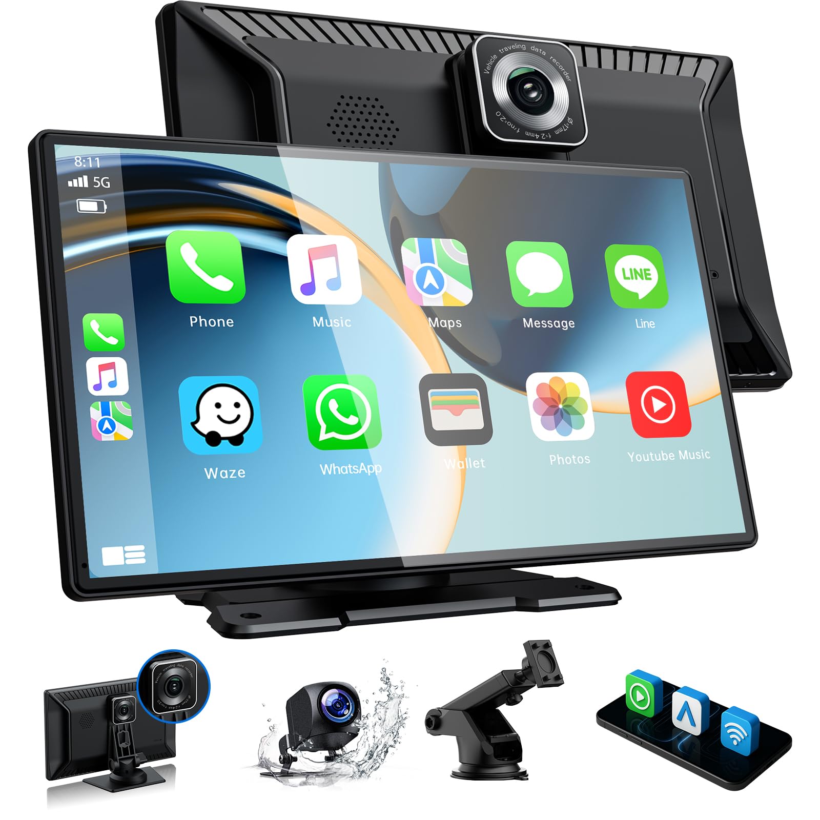 CarPlay Scherm met Dashcam & Android Auto | Gratis 64GB Sd-kaart